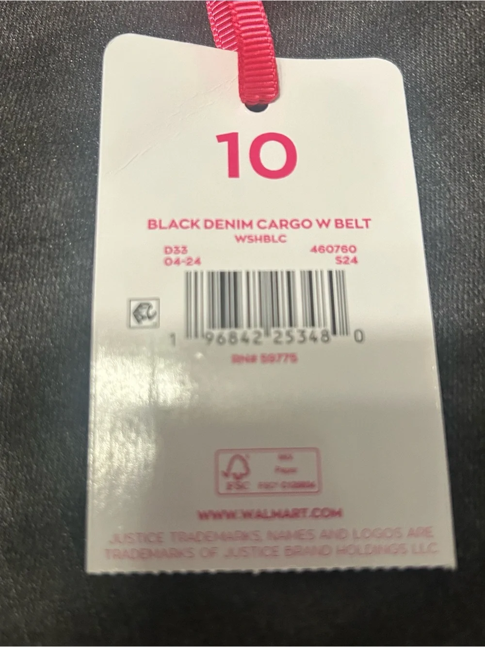 NWT Justice Girls Size 10 Black Denim Cargo Wide Leg Jeans Belted Y2K